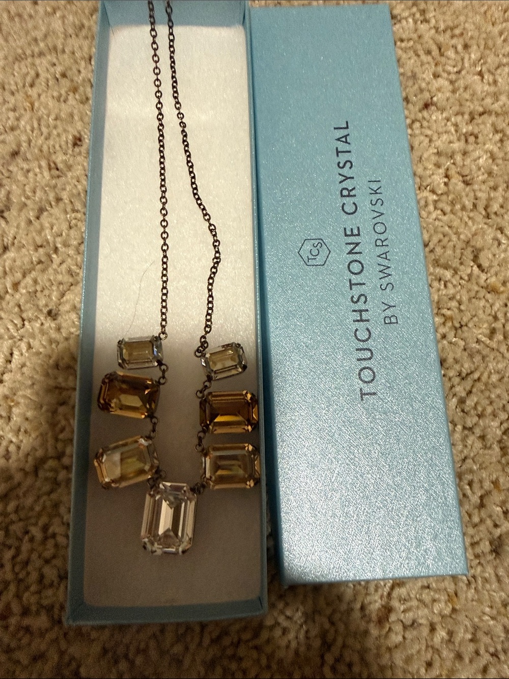 Touchstone Crystal Amber and Clear Statement Necklace by Swarovski